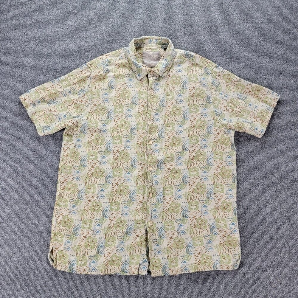 Margaritaville Shirt Mens Large Green Beach Silk Linen Camp Button‎ Up Hawaiian